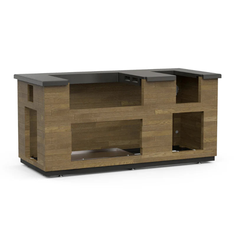 Fire Magic "Reclaimed Wood" 77 inch Island Bundle With French Barrel Oak Base and Polished Black Lava Counter