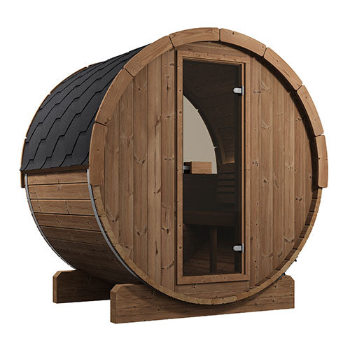 SaunaLife E6W outdoor barrel sauna with rear window