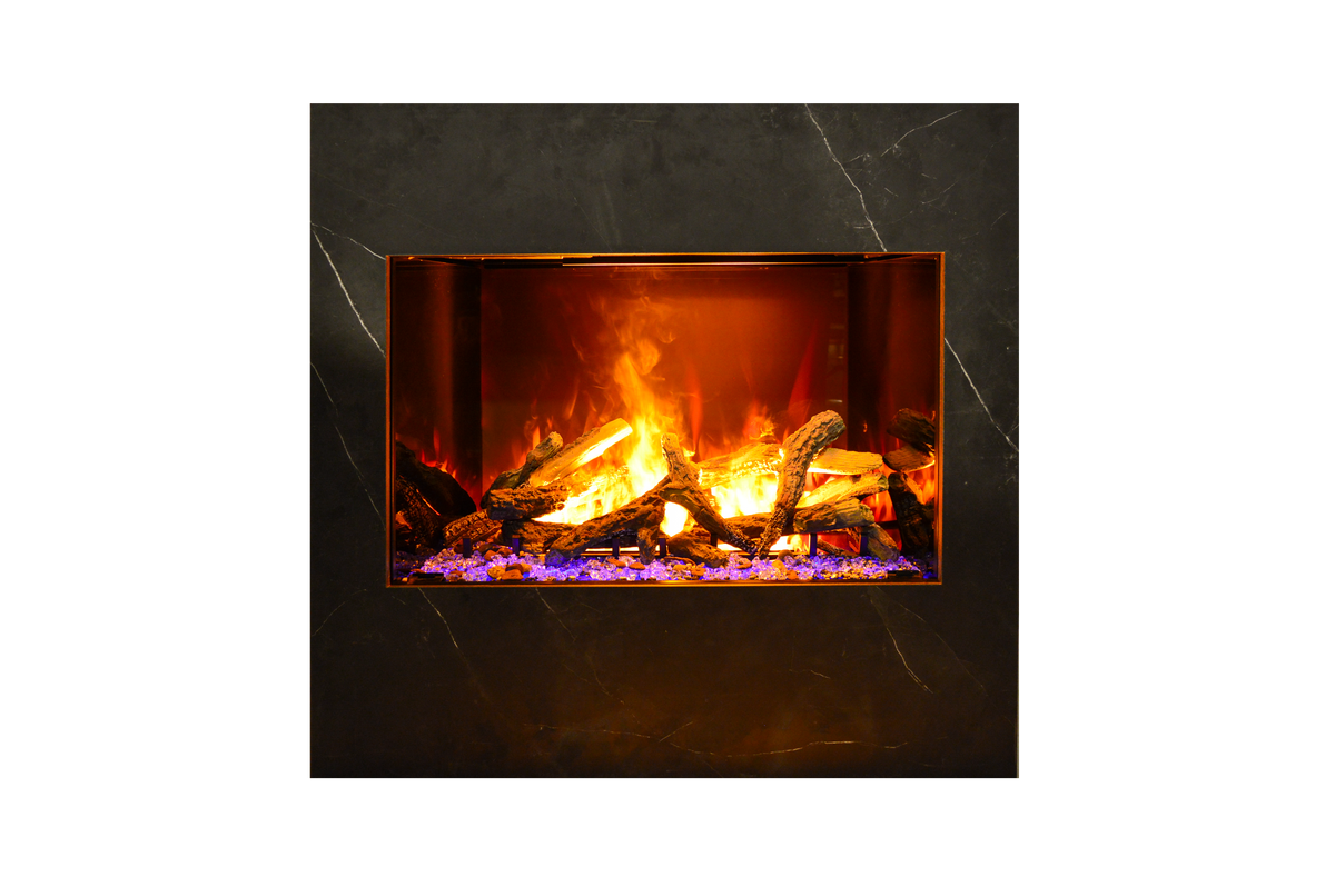 Amantii Signature 38 built-in electric fireplace, front view with oak log media