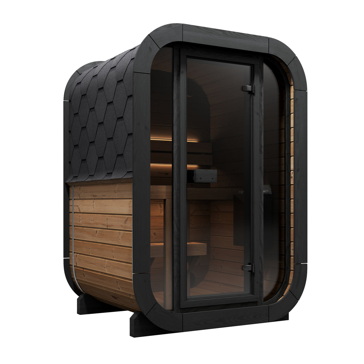SaunaLife Model CL3G outdoor cube sauna, front angle