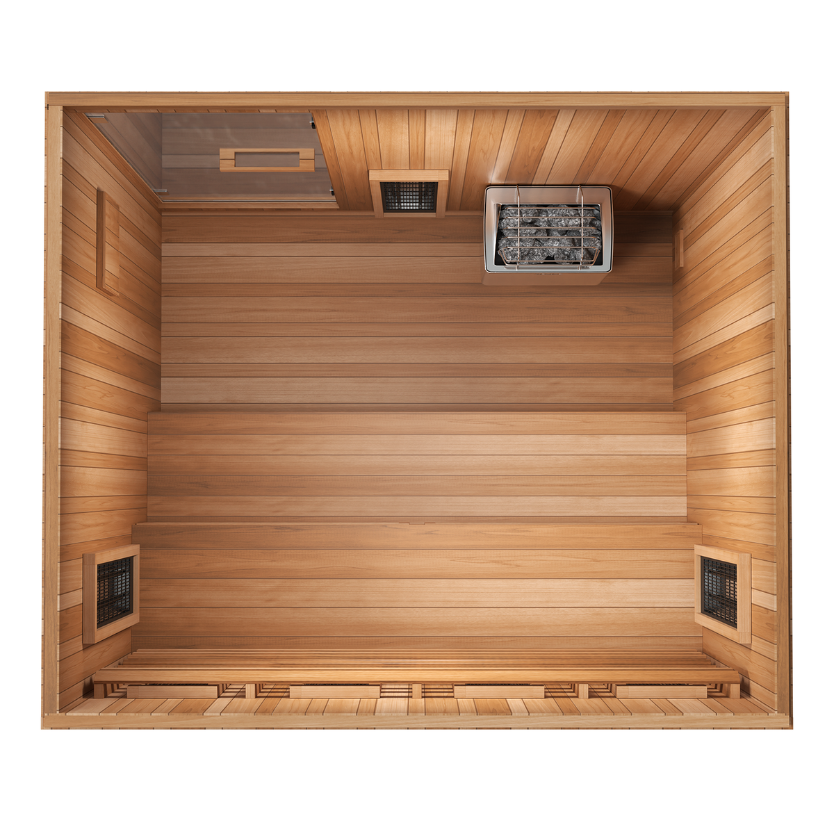 Finnmark FD-5 Trinity XL sauna, top-down interior view