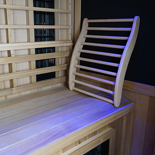 Interior of the Finnmark FD-2 sauna showing cedar bench