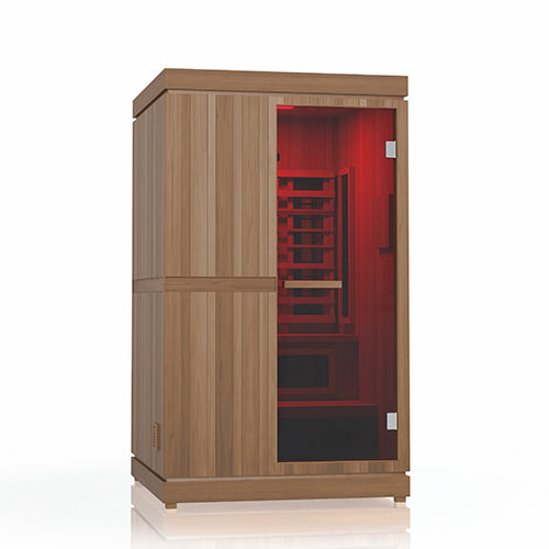 Finnmark FD-4 Trinity Infrared and Steam Sauna Combo, front three-quarter angle view