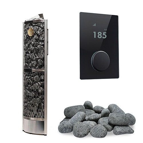 IKI Corner 6 kW heater, glass panel with round stones