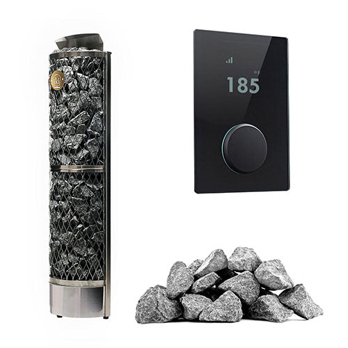 IKI Wall 6 kW heater, glass panel with split-face stones