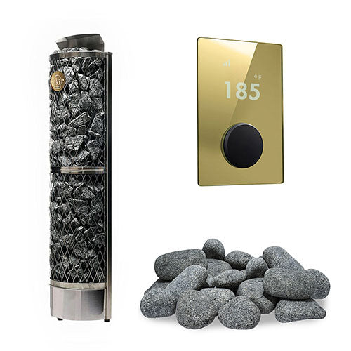 IKI Wall 6 kW heater, gold panel with round stones