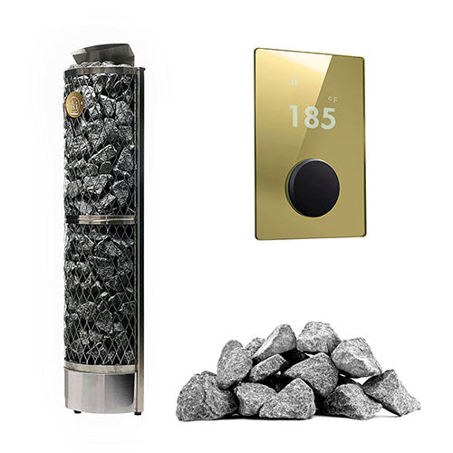 IKI Wall 6 kW heater, gold panel with split-face stones