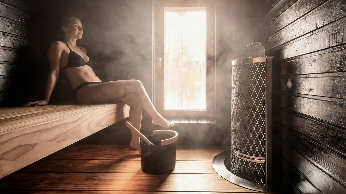 IKI Wall 6 kW sauna heater installed in a home sauna