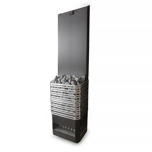 Saunum Air 5 sauna heater in the Stainless Steel finish with a black base