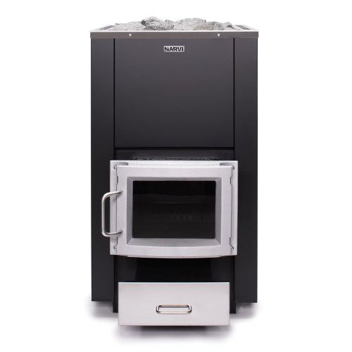 Narvi 30 wood-burning sauna heater, three-quarter angle view