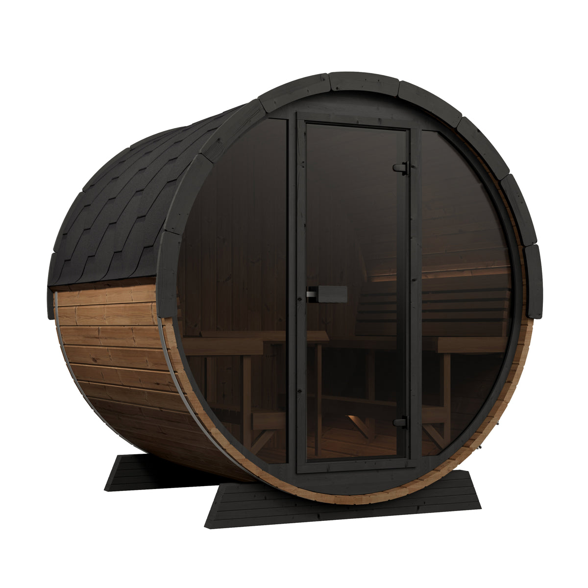 SaunaLife EE8G barrel sauna front three-quarter view
