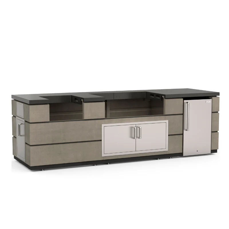 Fire Magic Contemporary 115 inch Pre-Fab Island Bundle With Smoke Base and Polished Black Lava Counter