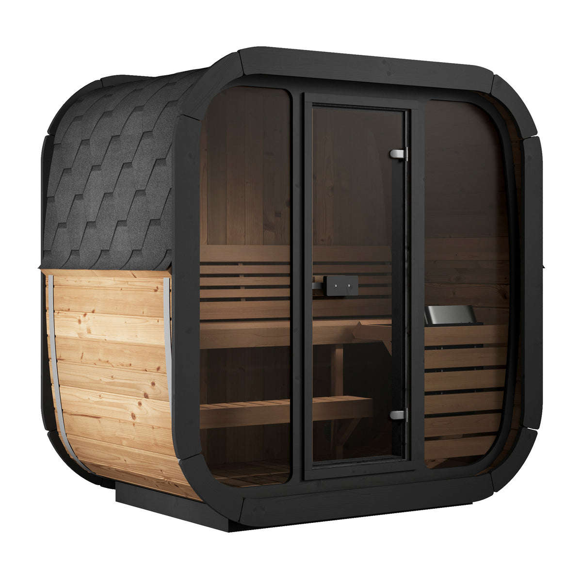 SaunaLife CL4G outdoor cube sauna, glass front
