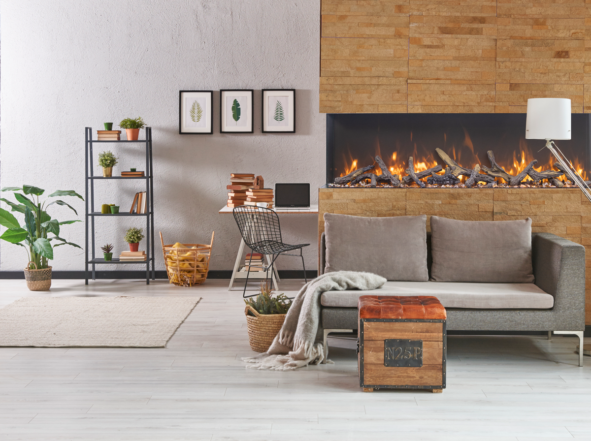 Amantii Tru View XT 72-inch 3-sided smart electric fireplace, front view