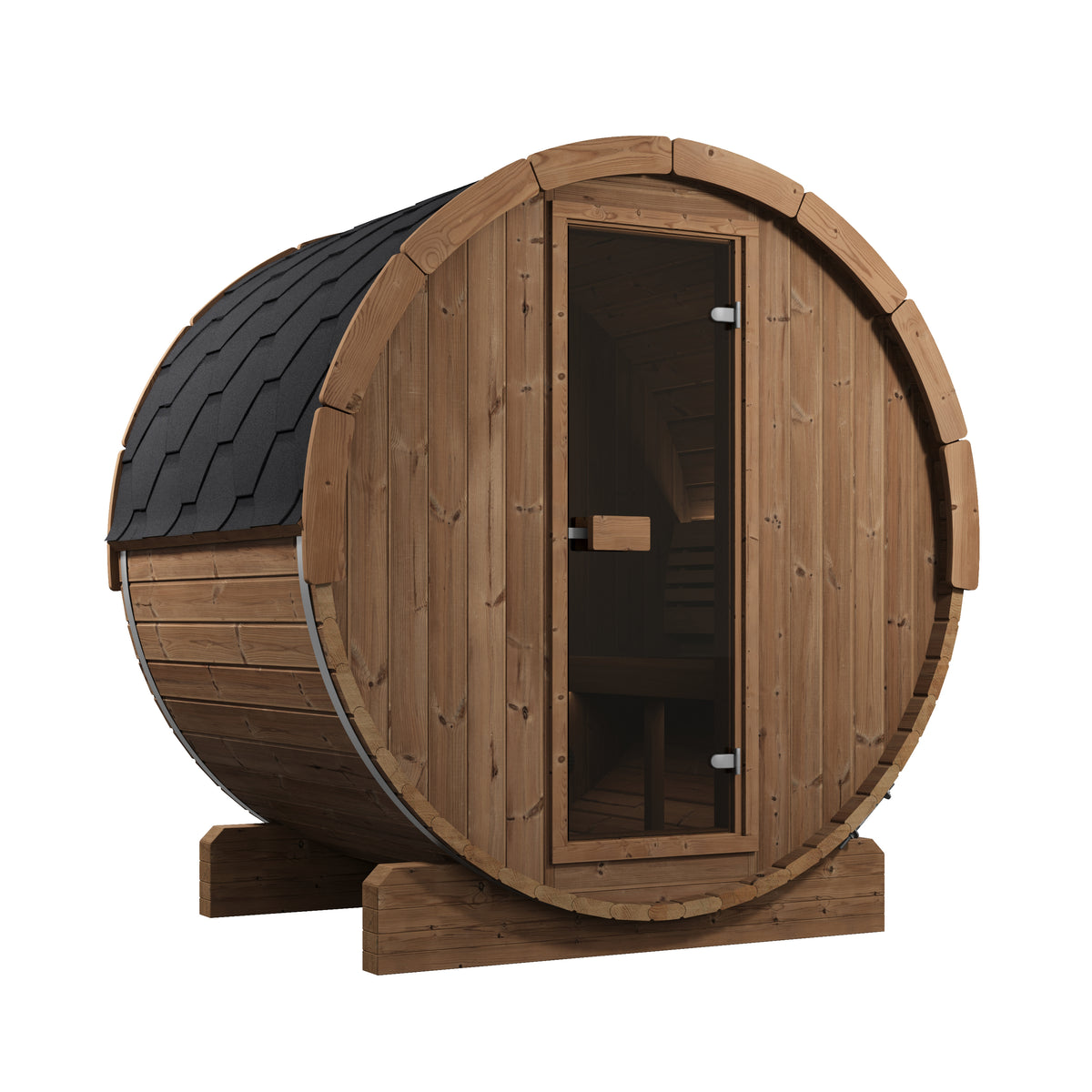 SaunaLife Model E6 barrel sauna, front angle