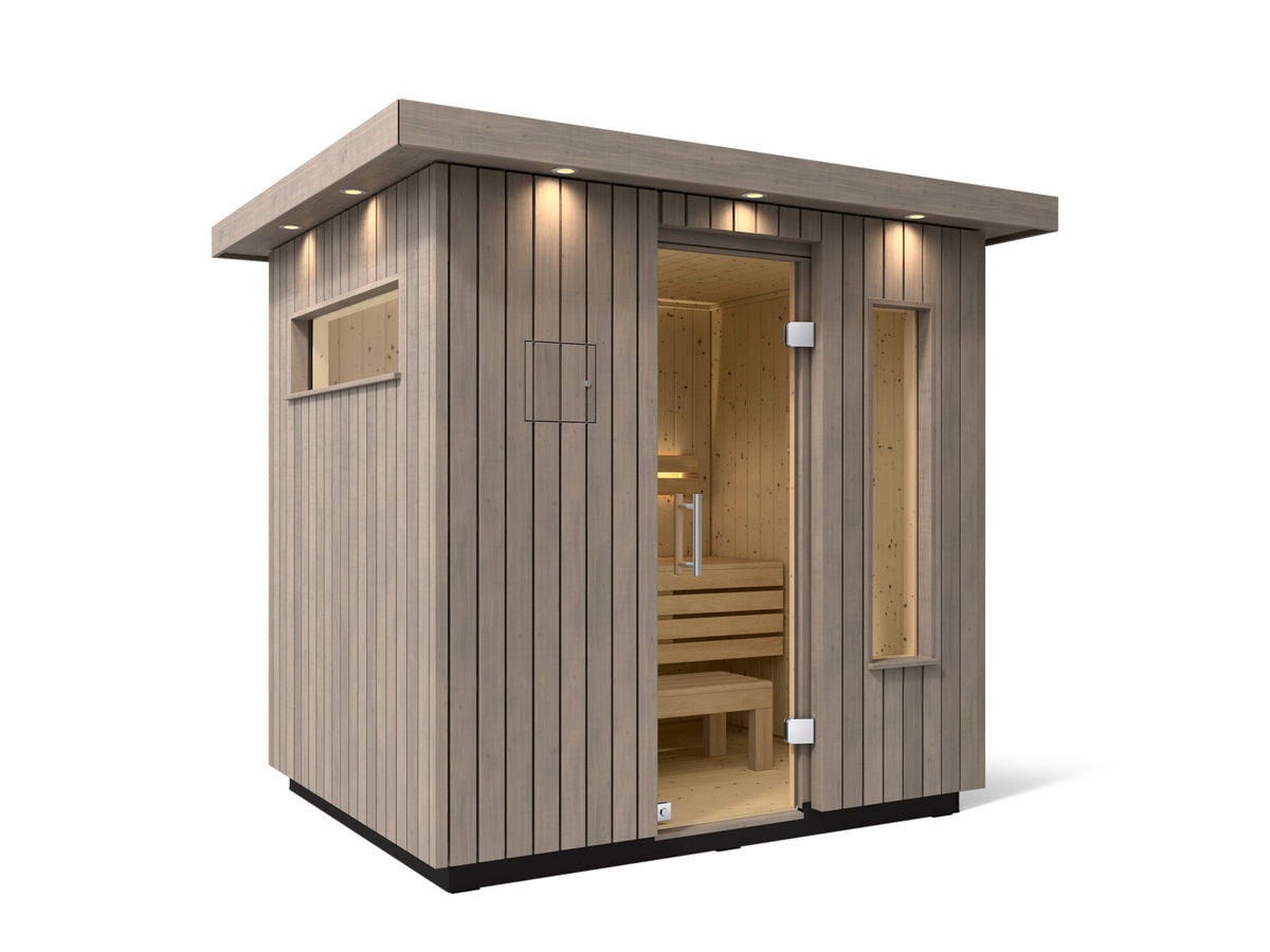 Kohler C2 Outdoor Sauna in Weathered Grey, Small, exterior view