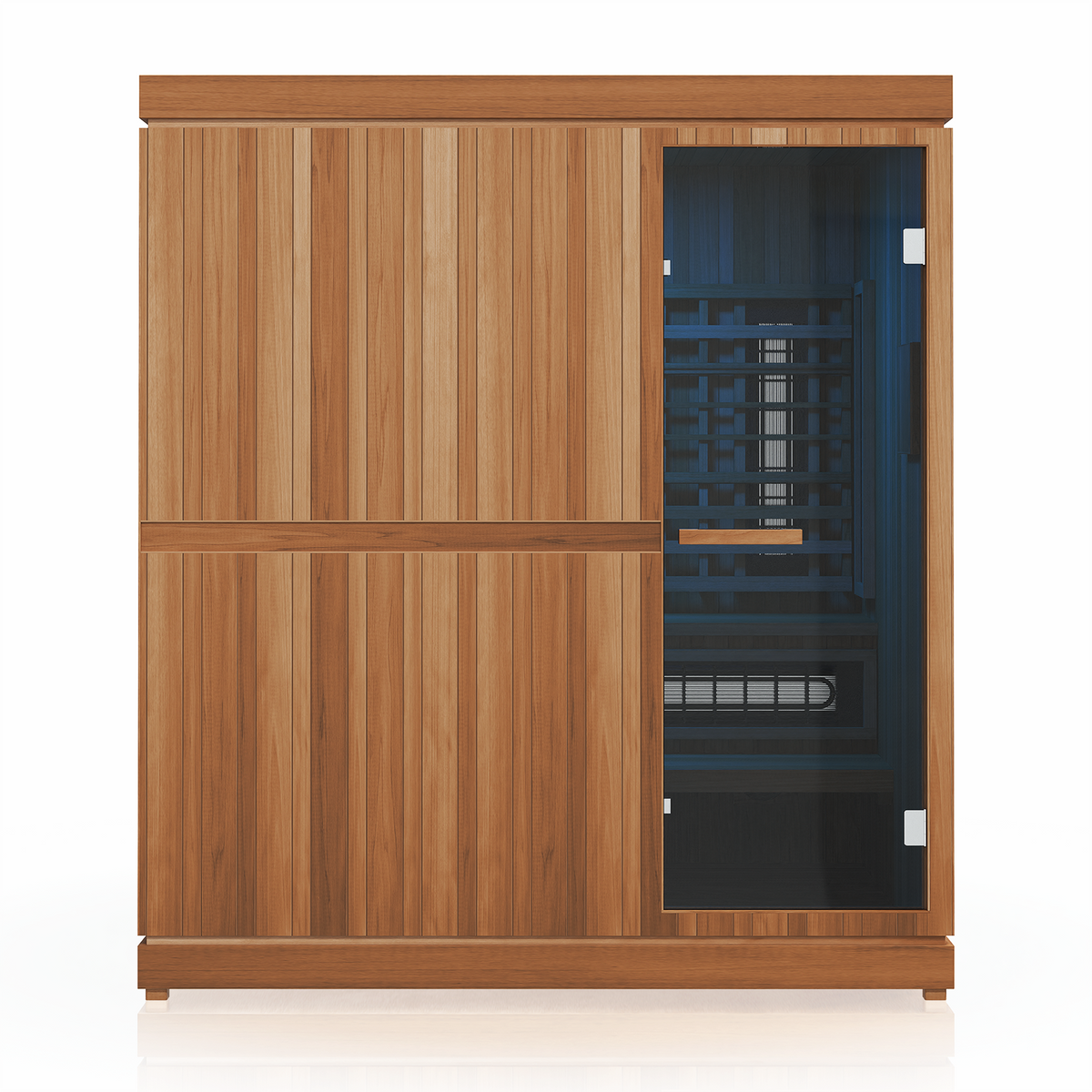 Finnmark FD-5 Trinity XL sauna, front with blue multi-color LED lighting