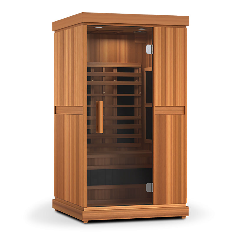 Finnmark FD-1 Full Spectrum Infrared Sauna, front view with glass door