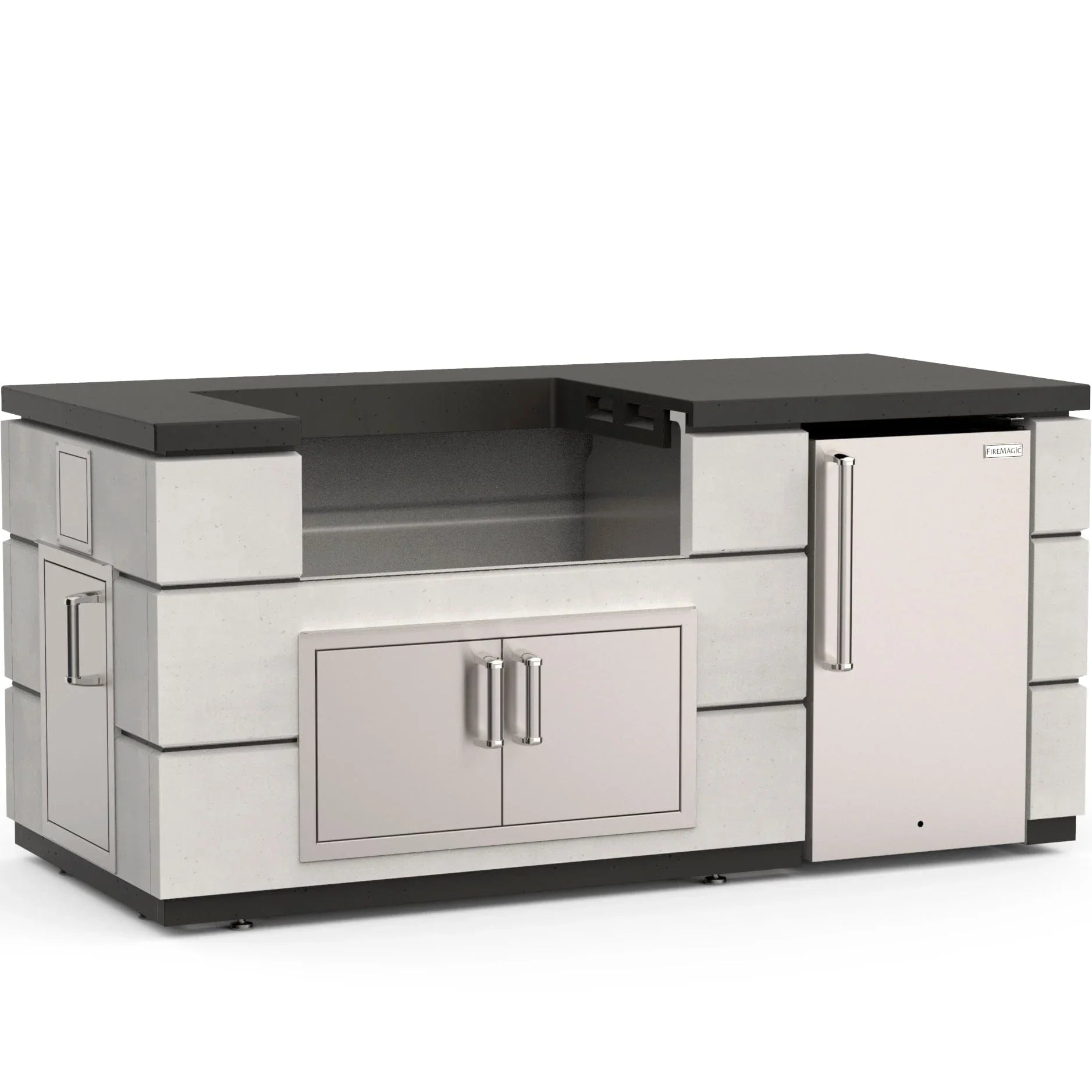 Fire Magic Contemporary 77 inch Pre-Fab Island Bundle With White Aspen Base Finish and Polished Black Lava Counter