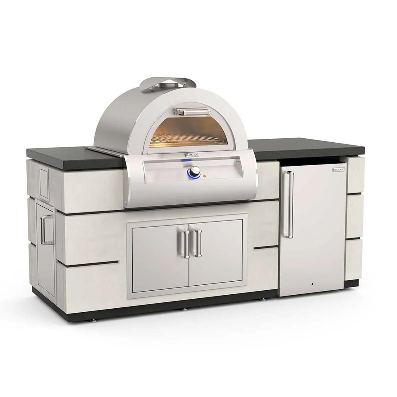 Fire Magic Contemporary 77 inch Pre-Fab Island Bundle With White Aspen Base Finish and Polished Black Lava Counter