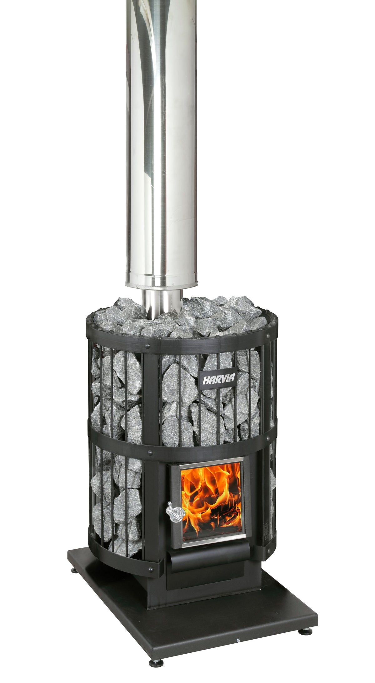 Harvia Legend 150 stove on WL100 bedding with WHP1500 chimney