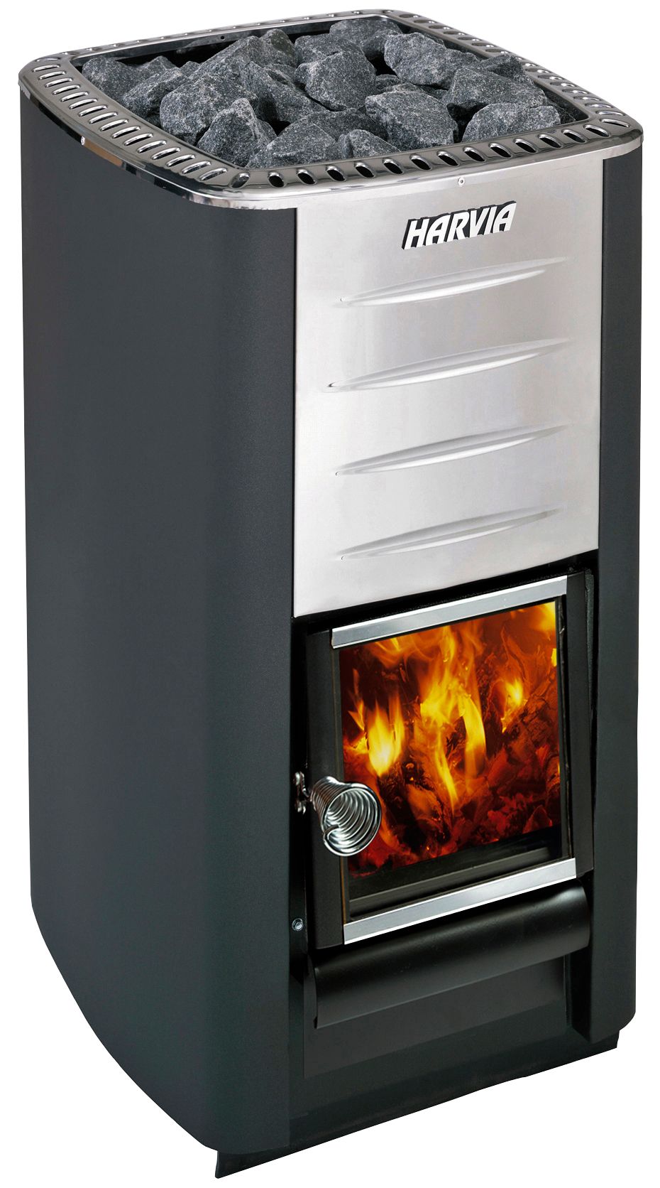 Harvia M3 black wood-burning sauna heater, front view