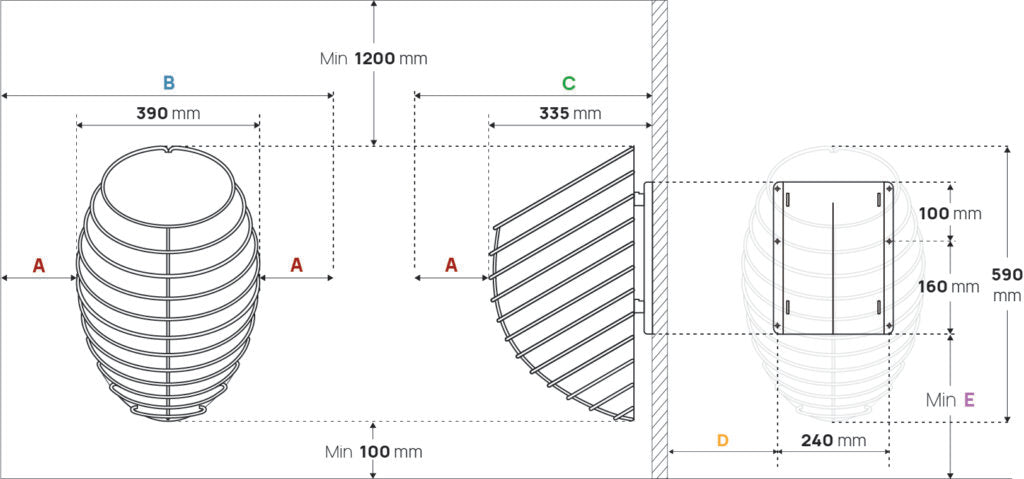 HUUM DROP sauna heater clearance and dimensions drawing