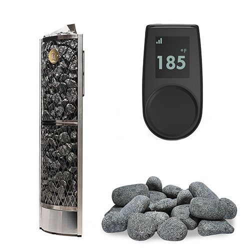 IKI Corner 6 kW heater, black panel with round stones