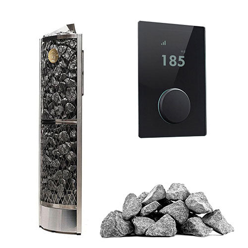 IKI Corner 6 kW heater, glass panel with split-face stones