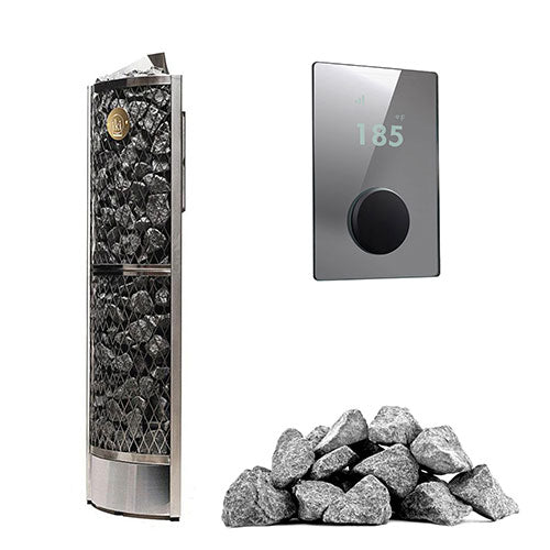 IKI Corner 6 kW heater, mirror panel with split-face stones