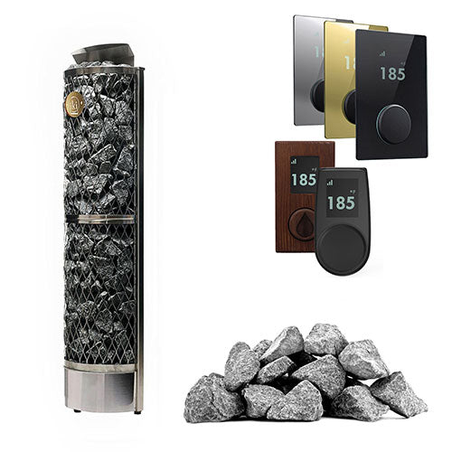 IKI Wall 6 kW Wi-Fi sauna heater package with split-face stones