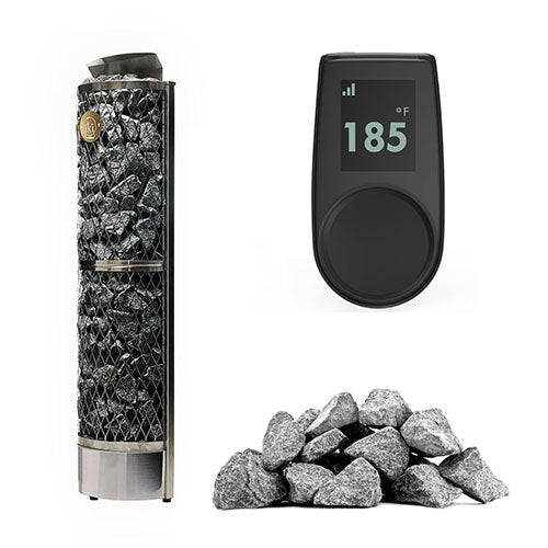 IKI Wall 6 kW heater, black panel with split-face stones