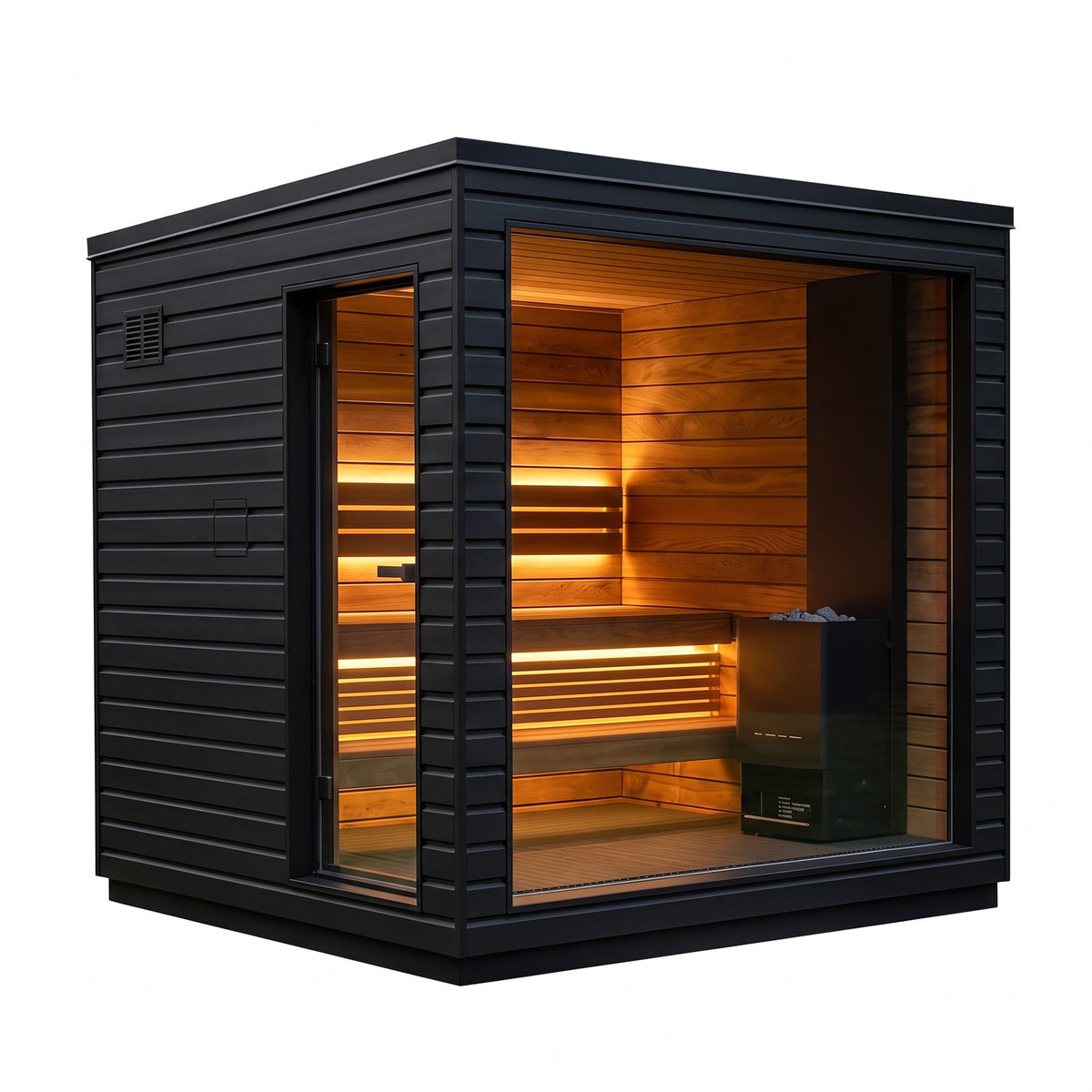 SaunaLife Model G6 outdoor sauna, front three-quarter view